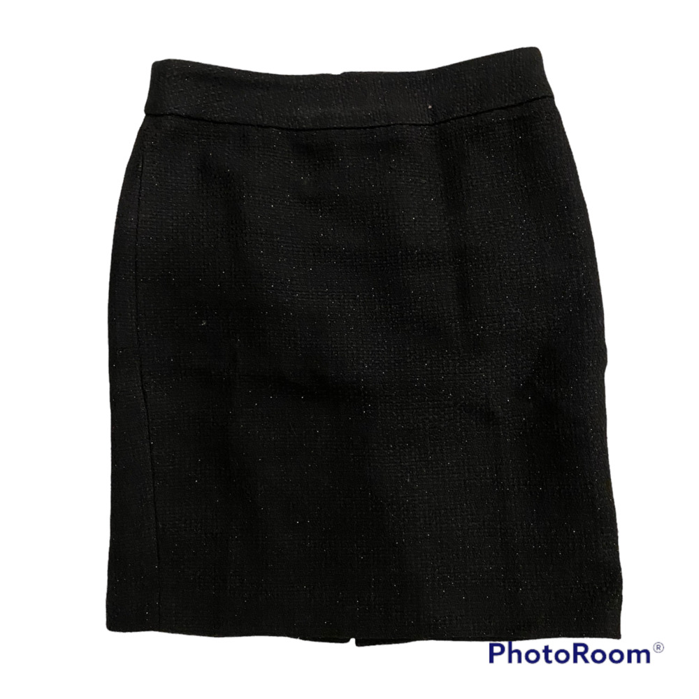 Ann Taylor Women's Straight Shift Skirt Sz 2P Petite Black Tweed Subtle Sparkle
